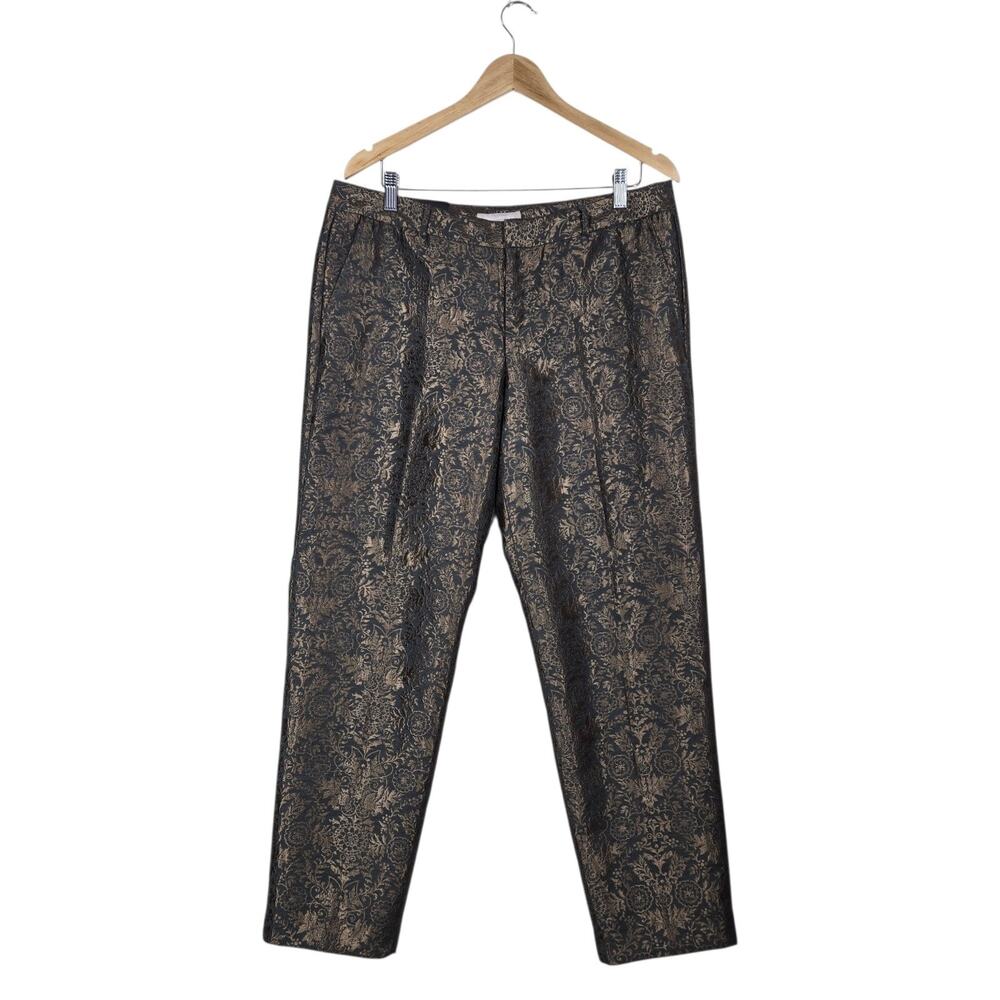Banana Republic Ryan Fit Pants 12 Gray Gold Jacquard Trousers Office Glam